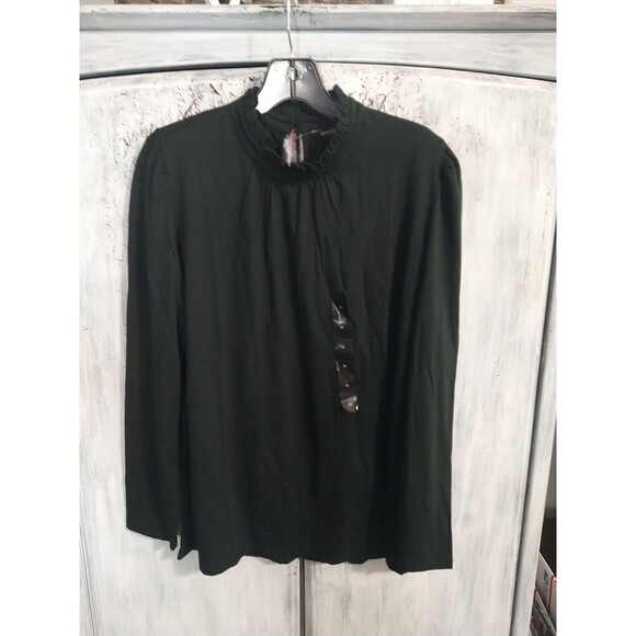 Banana Republic boho Puff Sleeve Ruffled Turtleneck Top Black Medium Nwt - Picture 1 of 10